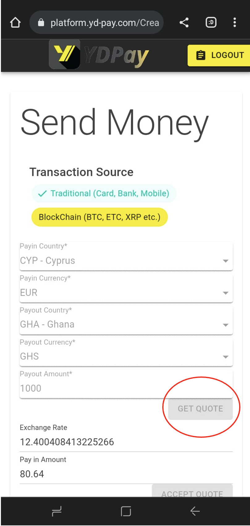 ydpay send money